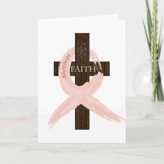 Carte Cancer du sein Survivant rose Ruban-Croix de foi (Devant)