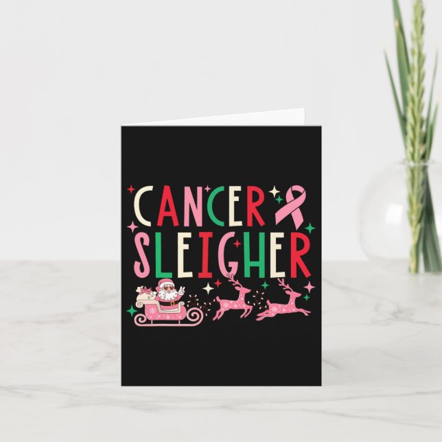 Carte Cancer Noël rose ruban Père Noël Sleigh Reindee (Devant)