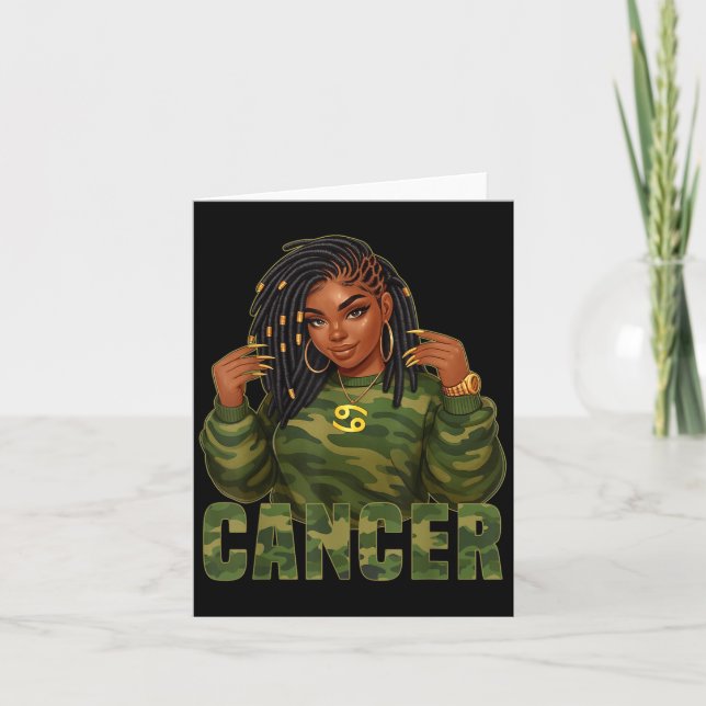 Carte Cancer Queen Loc&#39 ; d Camo de femme noire Zodia (Devant)