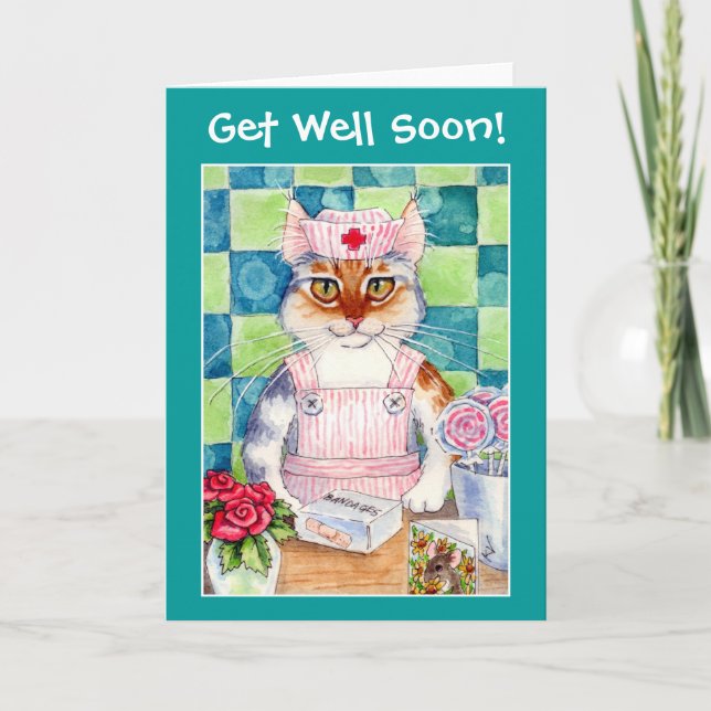 Carte Candy striper infirmière chats souhaits Get Well B (Devant)