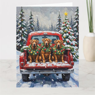 Carte Cane Corso camion rouge de Noël vacances