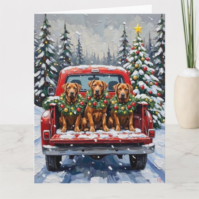 Carte Cane Corso camion rouge de Noël vacances (Devant)