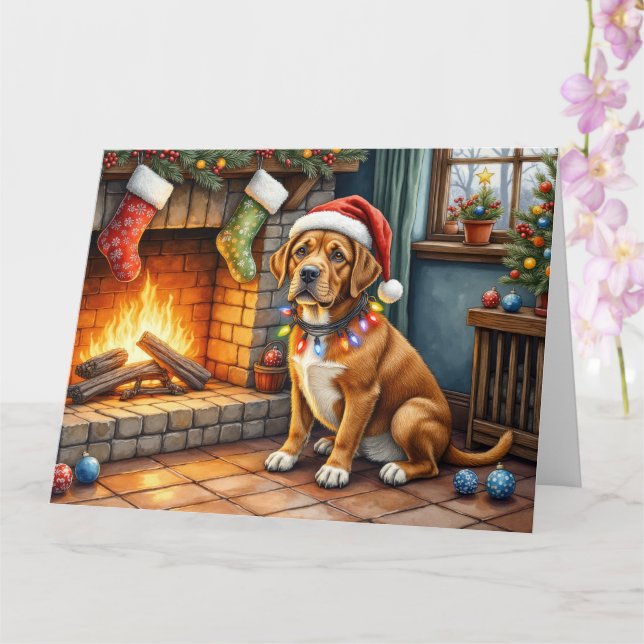 Carte Cane Corso Cheminée avec Lumières de Noël (Orchidée)