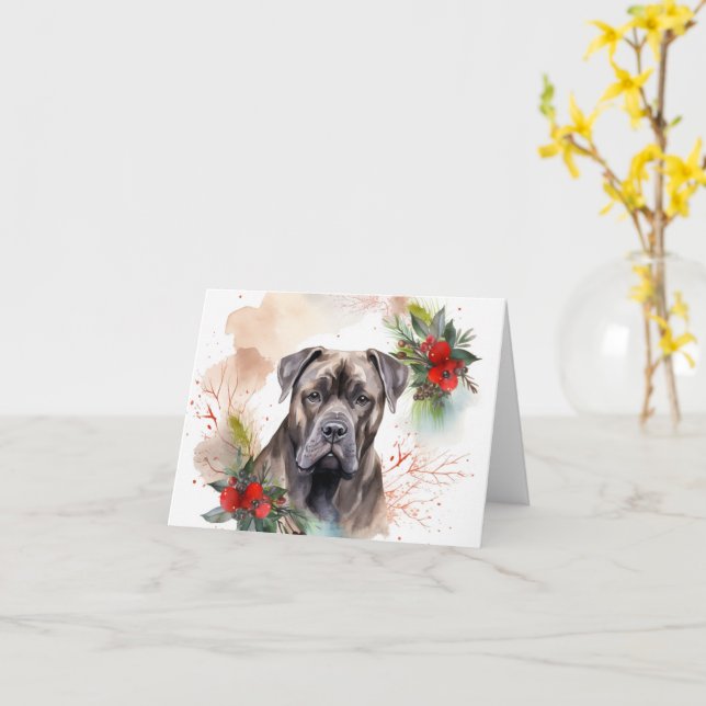 Carte Cane Corso Christmas Wreath Festive Pup (Fleur jaune)