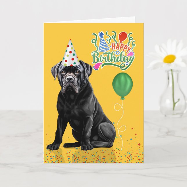 Carte Cane Corso Dog Party Hat Yellow Birthday (Petite plante)