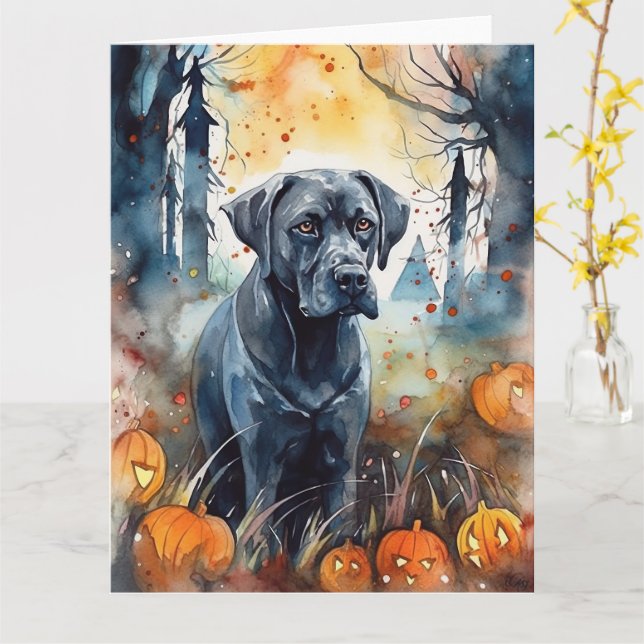 Carte Cane Corso Halloween avec citrouilles effrayantes (Fleur jaune)