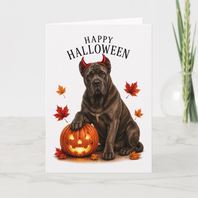 Carte Cane Corso Halloween Chien Diable (Devant)