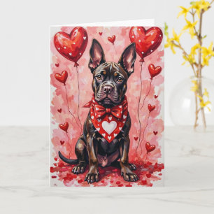 Carte Cane Corso Saint-Valentin Chien Assis avec des Cœu
