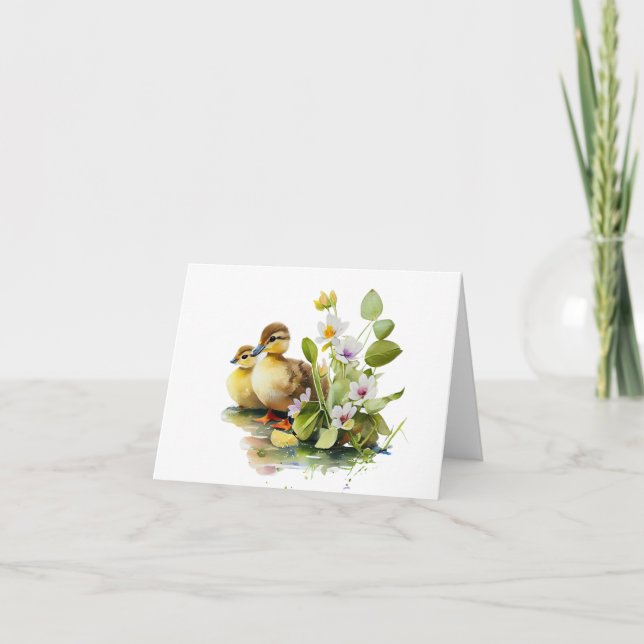 Carte Canettes jaunes avec fleurs BLANC (Devant)