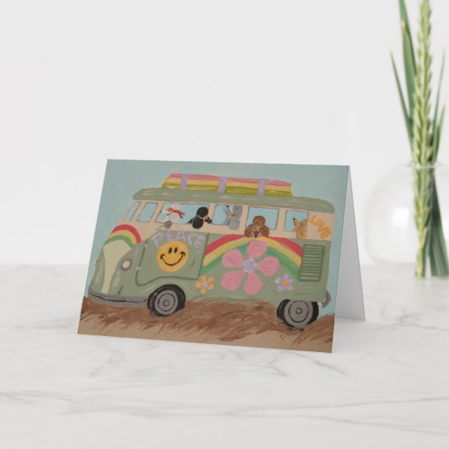 Carte Caniches dans une camionnette hippie (Devant)