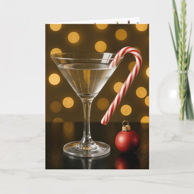 Carte Canne de Noël sur un verre à Martini (Devant)