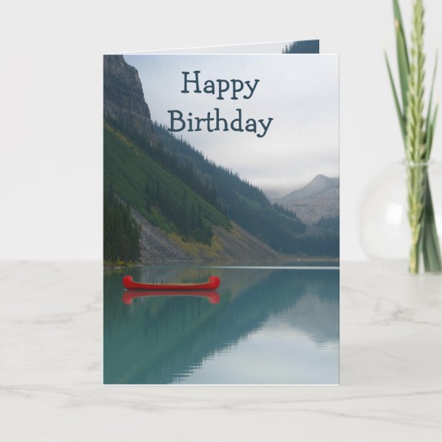 Carte Canot rouge Lac paisible Anniversaire sauvage (Devant)