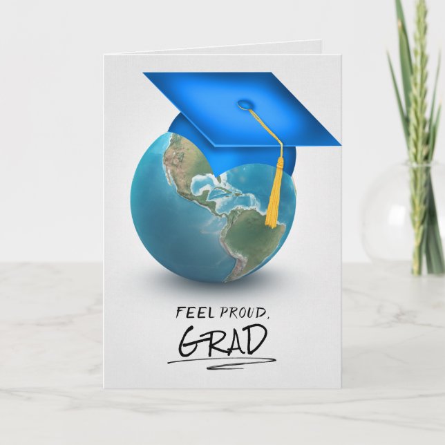 Carte cap de graduation bleu sur le globe (Devant)