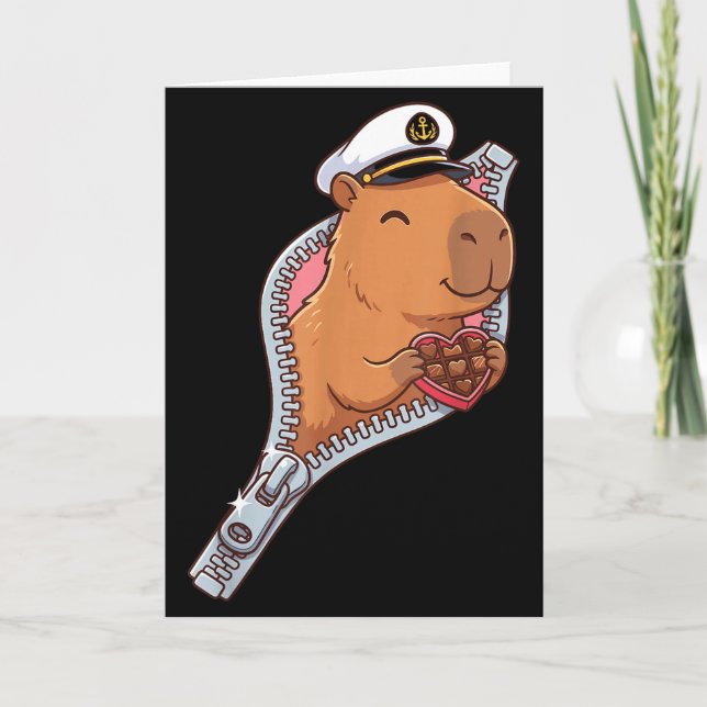 Carte Capitaine Capybara Saint-Valentin Cœur de Chocolat (Devant)