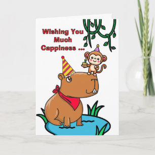Carte Cappy Birthday Cute Capybara et Monkey