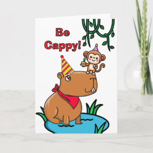 Carte Cappy Birthday Cute Capybara et Monkey