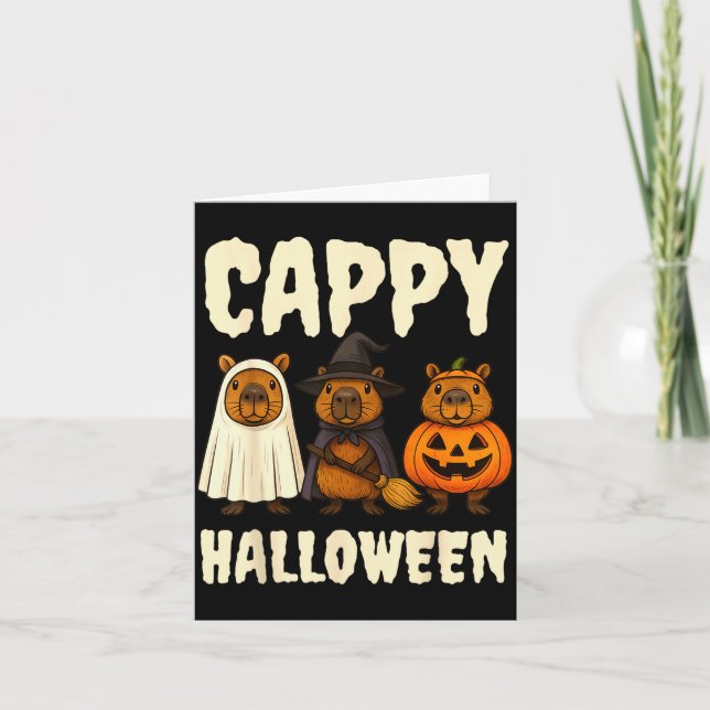 Carte Cappy Halloween Drôle Capybara Fantôme Sorcière Ci (Devant)
