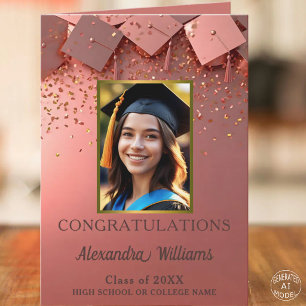 Carte Caps de remise des diplômes en or rose scintillant