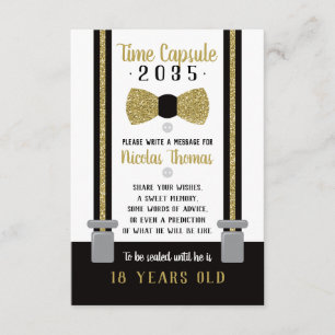 Carte Capsule Anniversaire, Noir, Faux Or