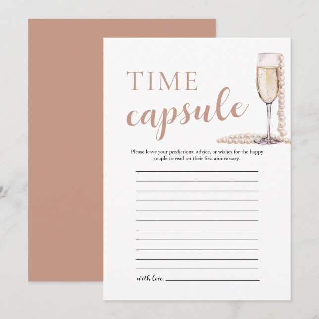 Carte capsule temporelle élégante perles et prosec (Devant / Derrière)