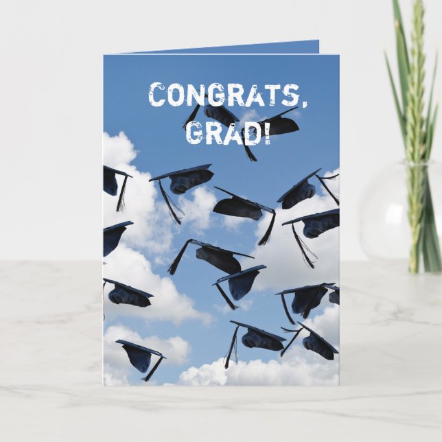 Carte capuchons de graduation noir en vol (Devant)