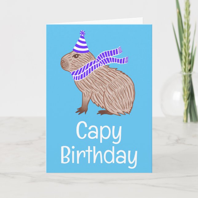 Carte Capy Anniversaire Funny Capybara Lover Blue Saluta (Devant)