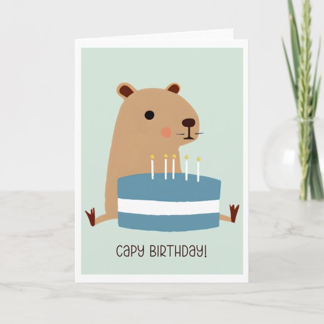 Carte Capy Birthday Funny Punny Capybara et Cake (Devant)
