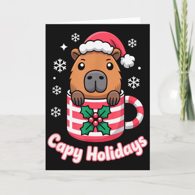 Carte Capy Vacances Capybara Mignon Chapeau de Noël de P (Devant)
