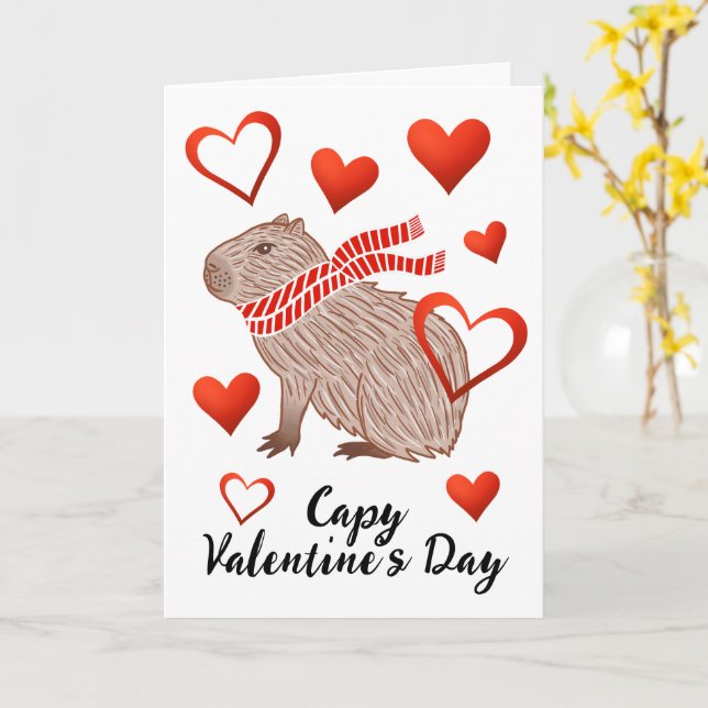 Carte Capy Valentine's Day Drôle Salutation Capybara Lov (Fleur jaune)