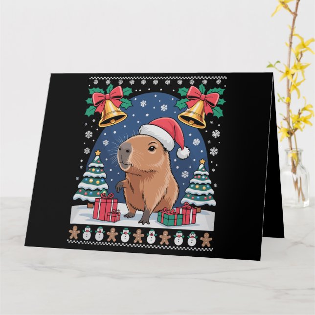 Carte Capybara Amoureux des animaux Xmas cadeau Ugly Cap (Fleur jaune)