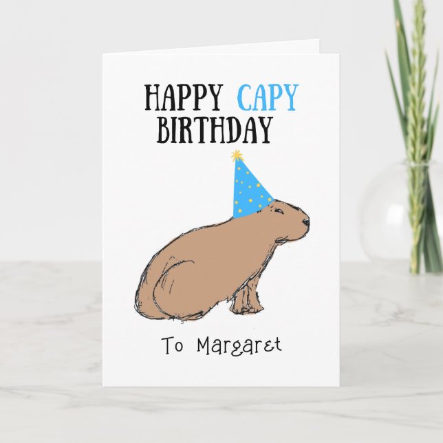Carte Capybara Anniversaire Mportée À La Main Animaux An (Devant)