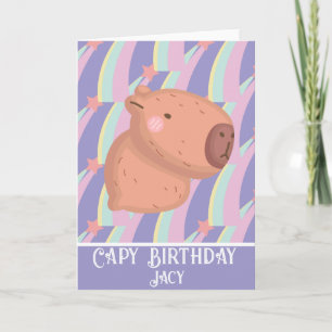 Carte Capybara Arc-en-Ciel Anniversaire Mignon