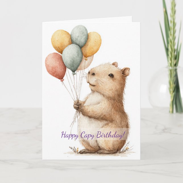 Carte Capybara Birthday Card • Cute Balloon Design (Devant)