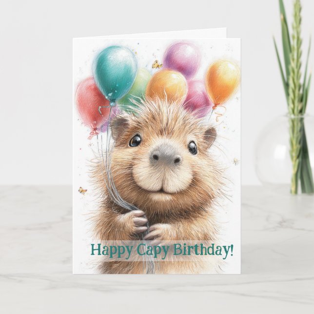 Carte Capybara Birthday Card • Cute Balloon Design (Devant)