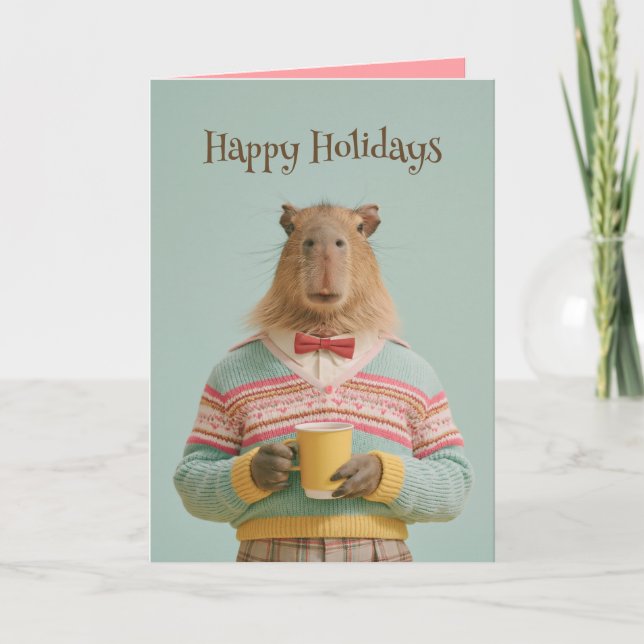 Carte Capybara Coquet Avec une Boisson Chaude (Devant)