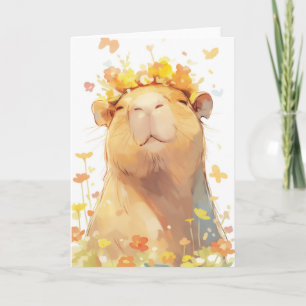 Carte Capybara Couronne florale
