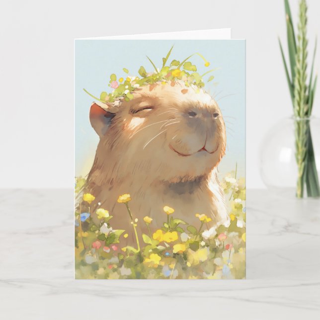 Carte Capybara d'alimentation des fleurs (Devant)