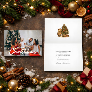 Carte Capybara de Noël Cozy Photo Arbre de Noël Rétro