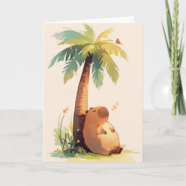 Carte Capybara faisant la sieste sous un palmier (Devant)