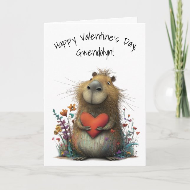 Carte Capybara Fantaisiste Joyeuse Saint-Valentin (Devant)