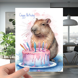 Carte Capybara + Gâteau aux bougies - Joyeux anniversair