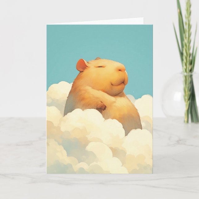 Carte Capybara Grassouillet Reposant sur un Nuage (Devant)