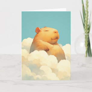Carte Capybara Grassouillet Reposant sur un Nuage