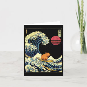 Carte Capybara Japonais Kanagawa Vague drôle Surf animal