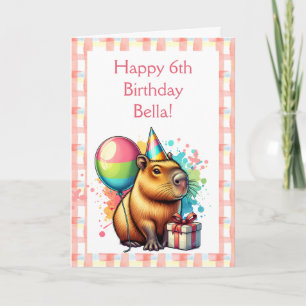 Carte Capybara rose Thème Joyeux anniversaire de la fill