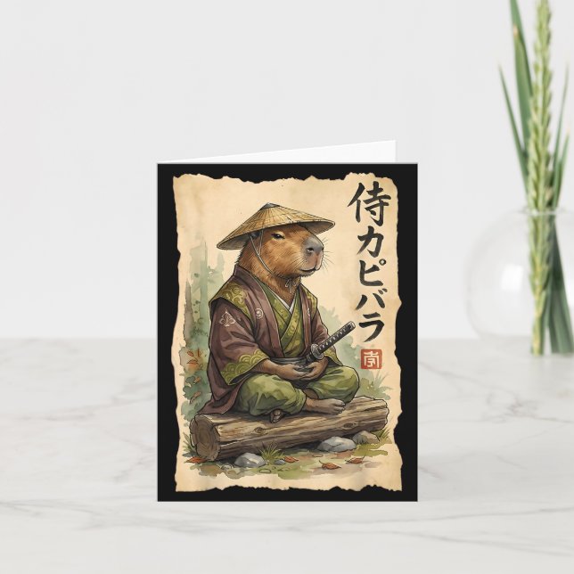 Carte Capybara Samouraï Art Japonais Graphique Rétro Drô (Devant)