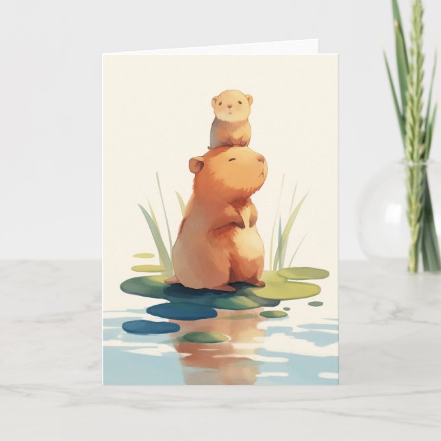 Carte Capybara se détendant avec un ami (Devant)