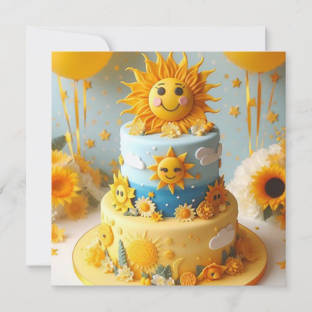 CARTE CARACTÈRES DE SOLEIL DÉCORÉS GÂTEAU D'ANNIVERSAIRE (Devant)