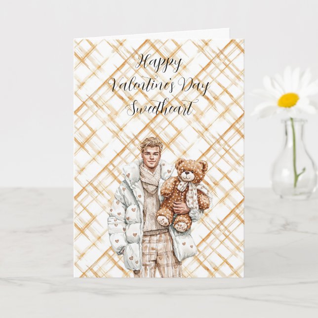 Carte Caramel Valentine's Day Man Teddy Bear (Petite plante)
