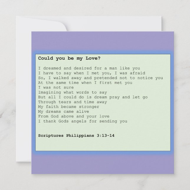 Carte Card ' Could you be my love ' (Devant)